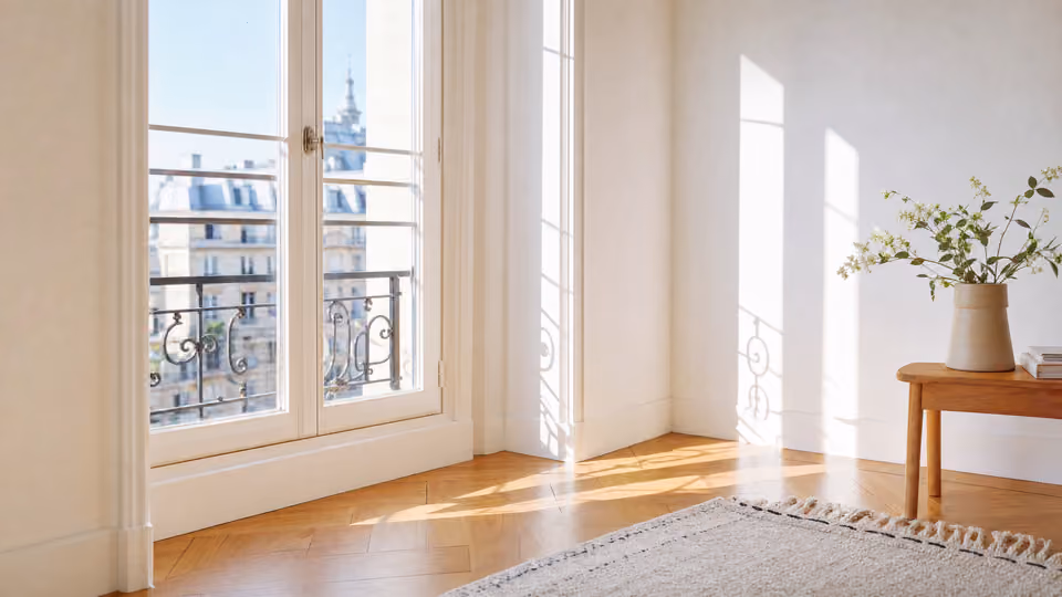 Lumière naturelle entrant par une fenêtre sur du parquet