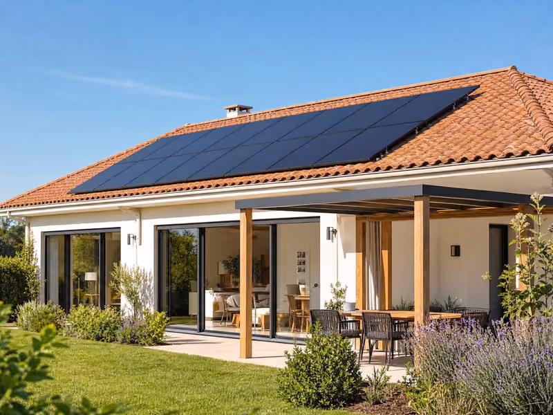 Maison individuelle française avec panneaux solaires photovoltaïques en toiture