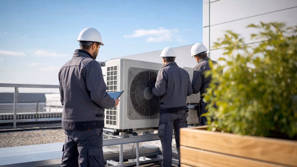 Technicien supervisant une installation sur un bâtiment tertiaire